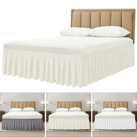 Deago Wrap Around Bed Skirt Three Fabric Sides Elastic Dust Ruffled 16 Inch Tailored Drop,Easy to Install Fade Resistant-Cream Yellow, King