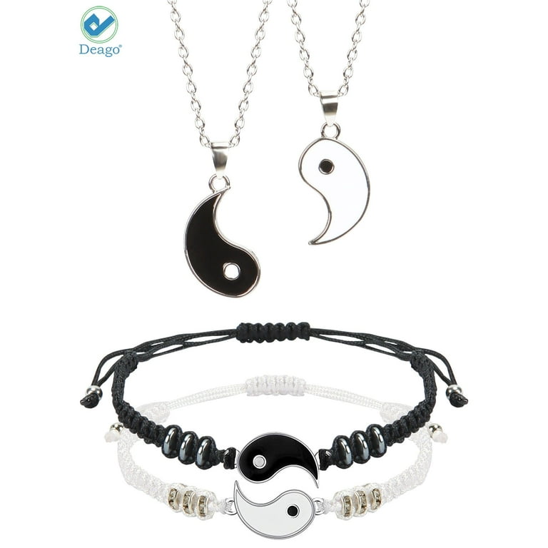 Deago Yin Yang Friend or Couple Bracelet with Necklace Set,