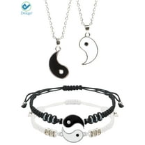 Deago Yin Yang Friend or Couple Bracelet with Necklace Set, 2 Matching Yin Yang Adjustable Cord Bracelet Pendant Necklace Chain for Friendship Boyfriend Girlfriend Valentines Gift