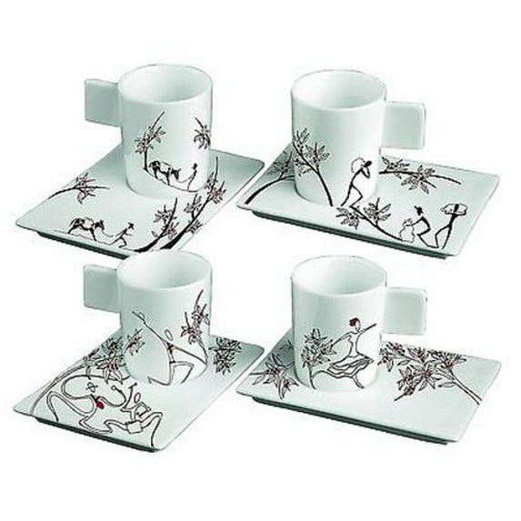 Deagourmet ORIGINI TRADIZIONI 8pc White Porcelain Espresso Cup & Saucer Set