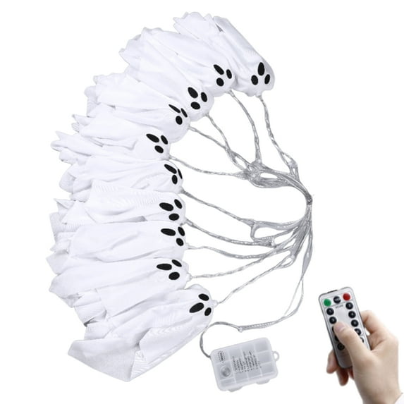10 Packs Halloween Ghost String Light Decor, Spooky Lighting Ghost with 8 Modes, LED String Light Halloween Decor for Indoor Outdoor Party (Remote Control)