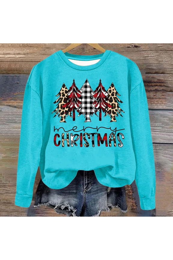 2025 under$5.00 Christmas Autumn Tops for Women,Christmas Women's Hooded-less Sweatshirts Under $10,Christmas Blouses for Women 2025 - Sky Blue M