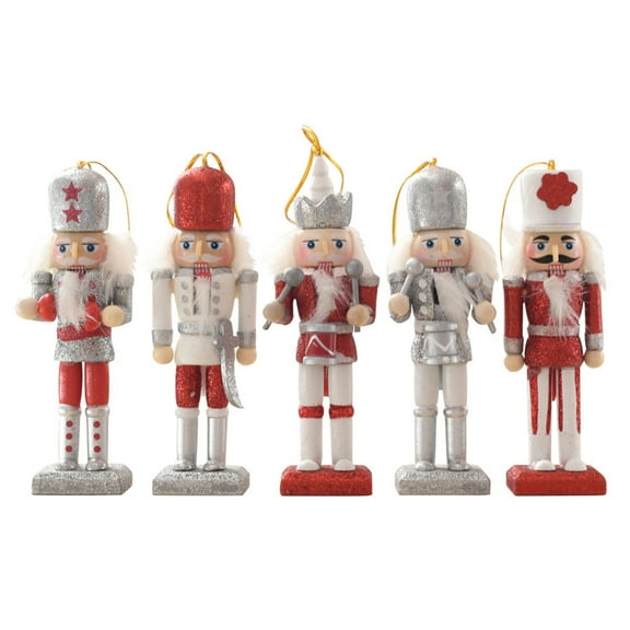 5 Pcs Wooden Christmas Nutcracker Ornaments Xmas Holiday Tree Decoration Christmas Essentials (Red)