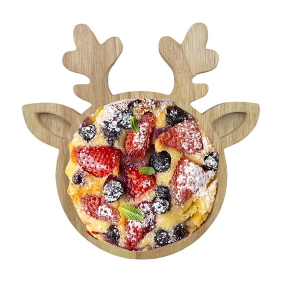 HBASD Christmas Elk Antle Serving Tray, 1 Pc Xmas Wood Charcuterie Snack Plater, Christmas Dessert Appetizer for Table Decoration (9.4x9.4x0.6inch)