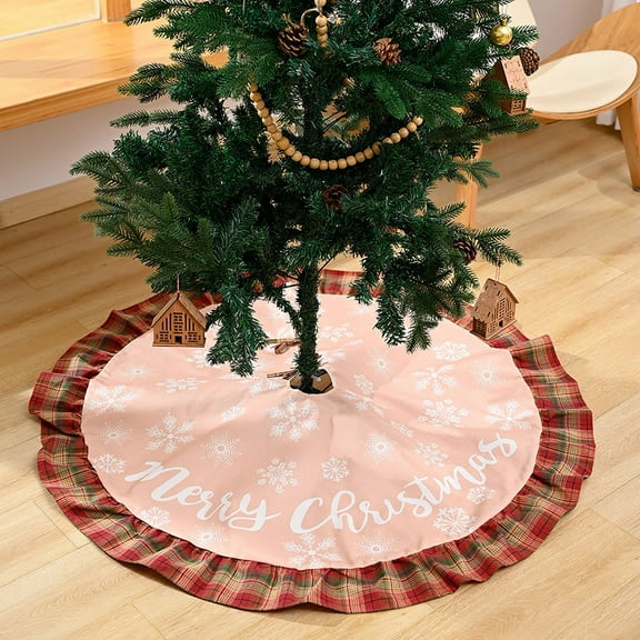 Christmas Snowflakes On Dark Red 48 Inch Christmas Tree Skirt, Soft Xmas Tree Mat for Party Decoration Holiday Decor Christmas Decorations Indoor Outdoor (48inch/122cm)