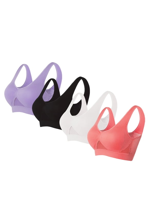 4 Pack Posture Correcting Bra for Seniors,Ladies Ice Silk Gathering Bra Zenchic Bra Plus Size Bra No Underwire Bras for Women