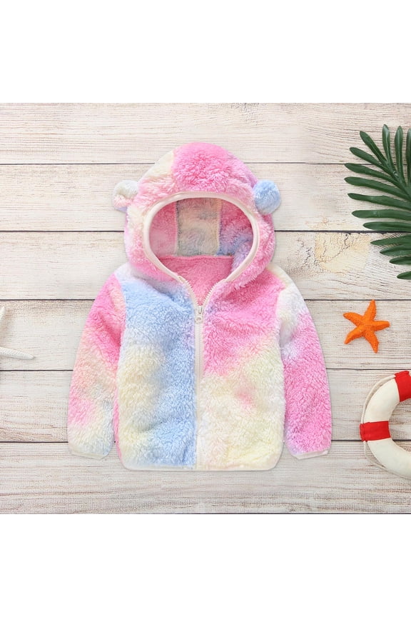 Winter Coats for Boys and Girls Soft Fleece Jacket Leopard Print Gradient Plush Winter Keep Warm Hoodie Jacket Long Sleeve Thick Coat