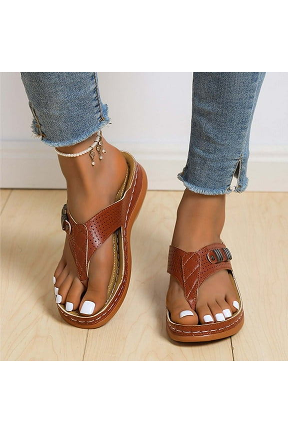 Deal of The Day! Pitauce Women's Orthopedic Sandals Wedge Flip-flops Summer Casual Thong Straps Outer Beach Sandals Comfortable Shoes With Ergonomic Soles