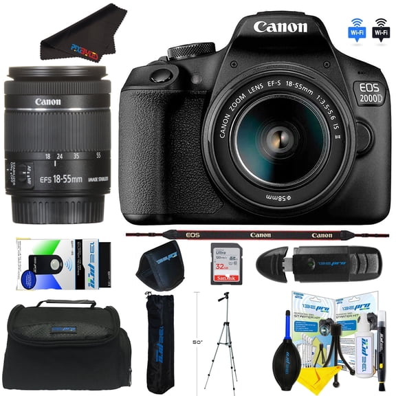 Deal-Expo EOS 2000D / Rebel T7 DSLR Camera with 18-55mm Lens, SanDisk 32GB Memory, Tripod, Camera Case and Pixi-Bundle