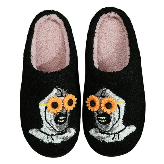 Halloween Plush Slippers, Halloween Theme Spooky Slippers, Funny Warm Slippers for Indoor Bedroom (Black 38-39)