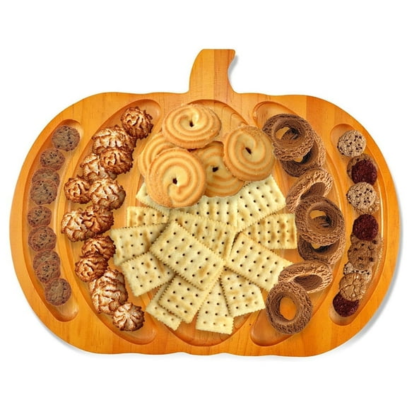 Pumpkin Shaped Charcuterie Board, Wood 2-in-1 Use Serving Tray Cutting Board, Orange Pumpkin Snack Veggie Tray for Home Kitchen