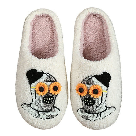 Halloween Slippers for Women Men, Halloween Spooky Embroidery Slip-On Slippers, Soft Comfort House Slippers (White 40-41)