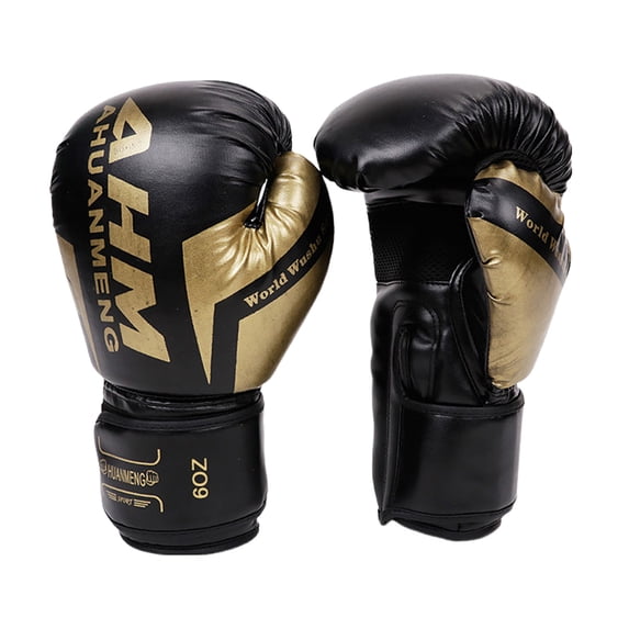 Muay Thai Competition Gloves Pu Leather Sponge Boxing Gloves Sport Supplies (6OZ Black)