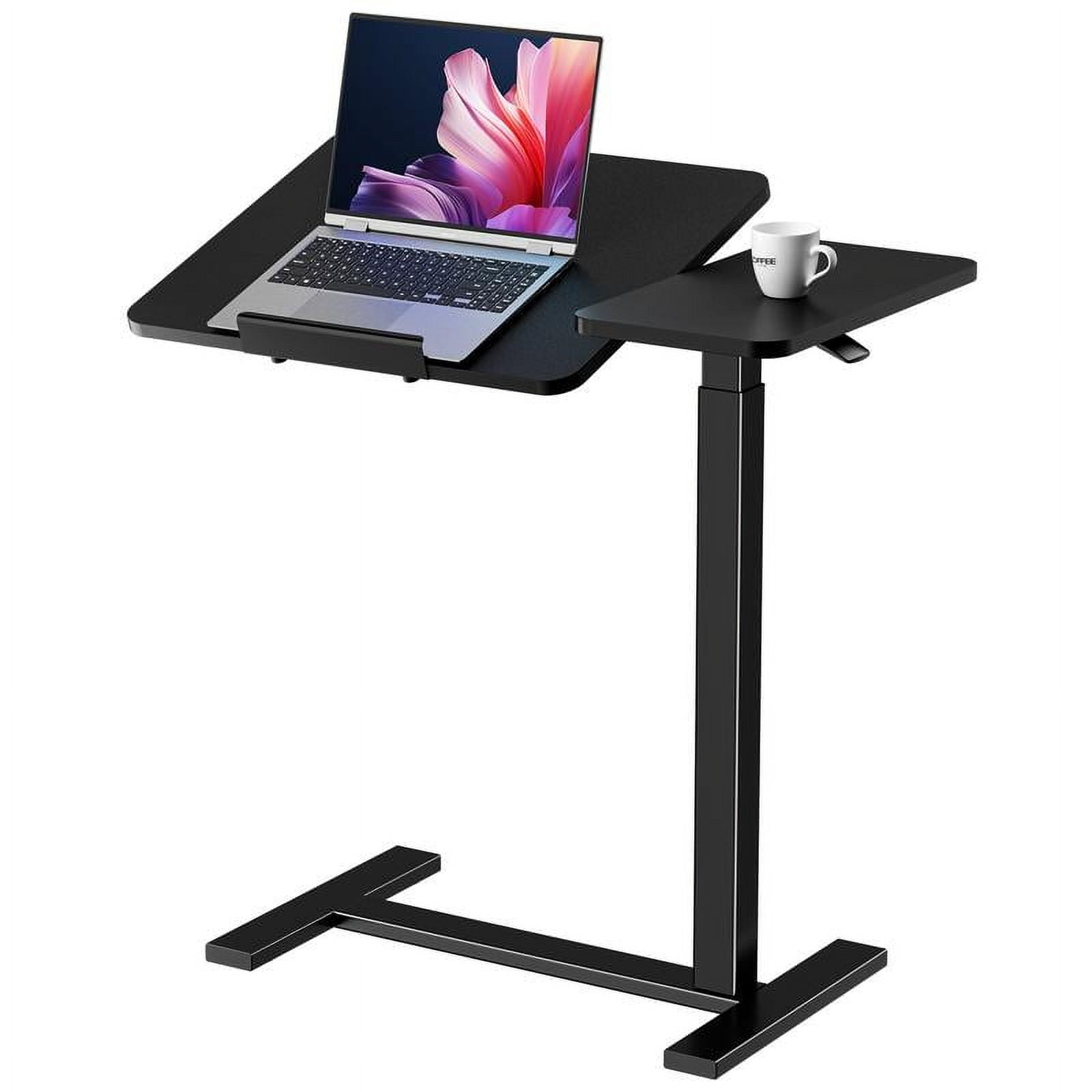 Elevon Adjustable Overbed Table With Wheels - Rolling Hospital & Home Bedside Laptop Desk, Pneumatic Height Adjustment