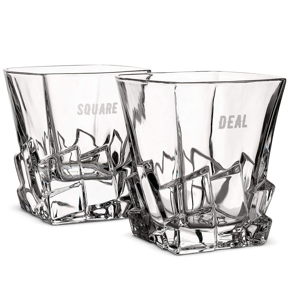 Clear 11 oz. Cubed Ridge Whisky Glass Set of 2