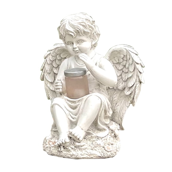 Resin Sitting Angel Statue Art Solar Lamp Garden Ornament Home Decor Decor Supplies (Boy)