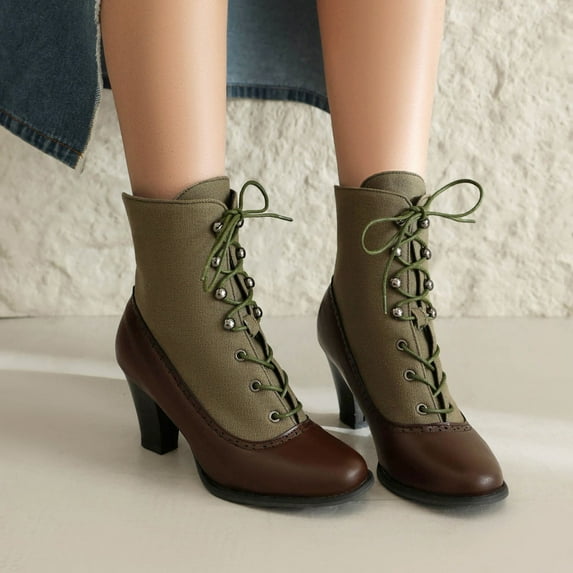 Boot for Women Women Fashionable And Casual Versatile And Winter Color Blocked Lace Up Short Boots Boots Ladies' Mid Heel And Ankle Boots Brown 39