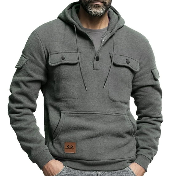 Deal of The Week Men's Fashion Hoodies & Sweatshirts Men's Heavy Pullover Hoodie Men's Hoodie With Velvet Buttons Fashionable And Casual Arm Pocket Top Men's Hoodie,Dark Gray,XXXL