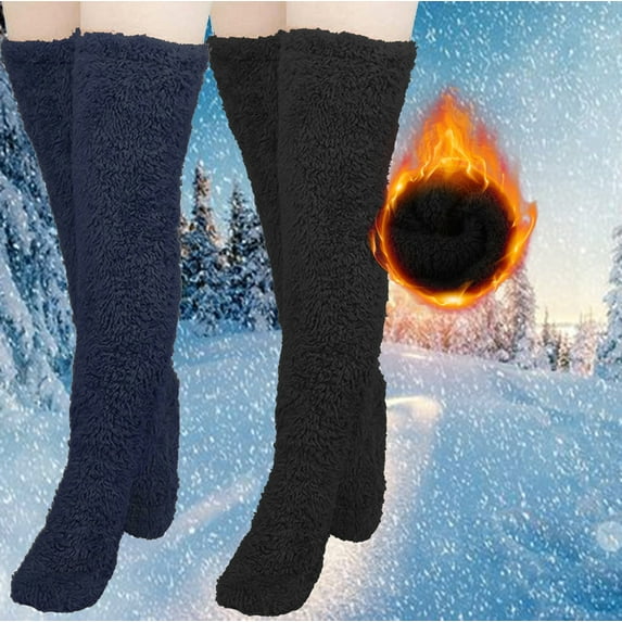 Deal of the Week Ofreoo Women's 2 Pairs High Fuzzy Socks Over Knee Winter Leg Warmers Plush Slipper Socks For Women Christmas Home Sleeping Socks for Women