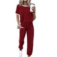 thumbnail image 1 of Deal of The Week Oversized Tshirts for Women Women's 2 Piece Outfits Matching Knit Sweater Sets Pullover Tops and High Waisted Pants Tracksuit Sweatsuit Ndbuld Wine L, 1 of 7