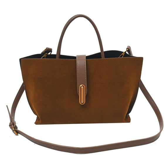 Women Faux Suede Tote Bag Fashion Shoulder Bag Outdoor Travel Bag Decor Bag (Brown)