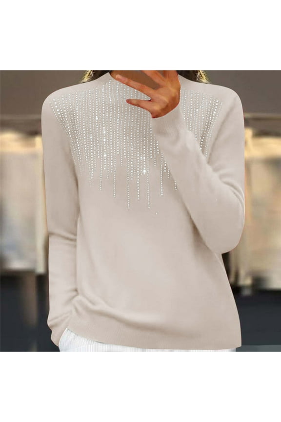 Deal for Days Holiday Decor Ofreoo Fall Fashion Women Comfortable Casual Solid Color Long Sleeve Round-Neck Sweater Tops Winter Clothes for Women