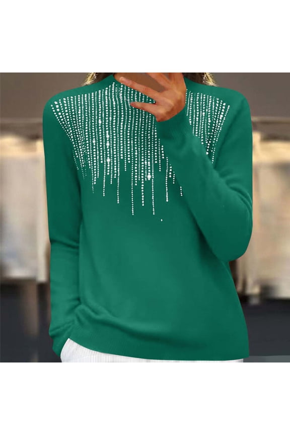 Deal for Days Holiday Decor Ofreoo Fall Fashion Women Comfortable Casual Solid Color Long Sleeve Round-Neck Sweater Tops Winter Clothes for Women