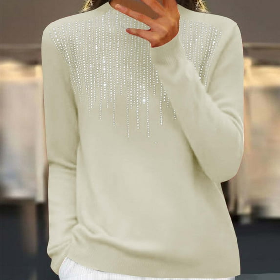 Deal for Days Holiday Decor Ofreoo Fall Fashion Women Comfortable Casual Solid Color Long Sleeve Round-Neck Sweater Tops Winter Clothes for Women