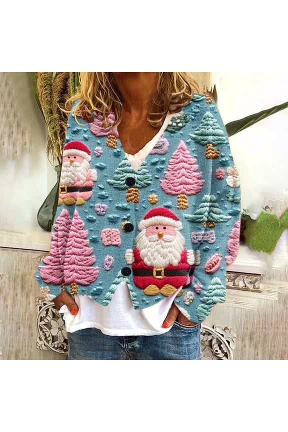 Deal for Days Holiday Decor Ofreoo Women‘s Casual Cardigan ButtonChristmas Printed Fashion Jacket Tops Coat Sweaters for Women
