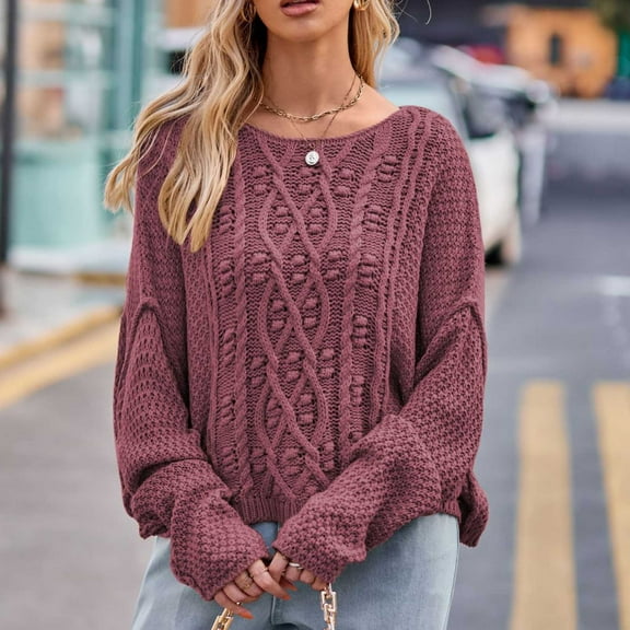 Deal for Days Holiday Decor Ofreoo Women's Striped Knitted Loose Pullover Sweater Long Sleeved Top Round Neck Sweater Sweaters for Women