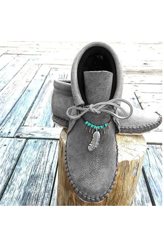 Deal of The Day! Pitauce Women's And Men Suede Fringe Ankle Boots Fashion Casual Warm Lace Up Short Ankle Boots Flat Roman Retro Style Leather Shoes