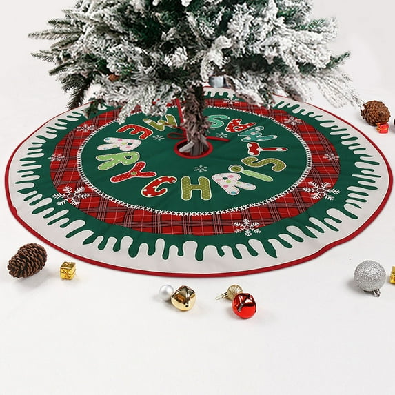 1 Pcs Christmas Tree Skirt - 36 Inches Mini Tree Skirt with Floral Border Pattern for New Year Xmas Decoration