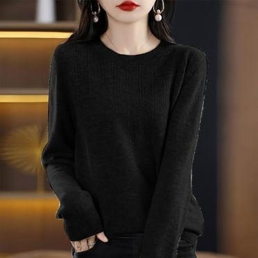 Deal of the Day Sales! Pitauce Sweater for Women Solid Color Crewneck Knitted Long Sleeve Tops Casual Loose Fit Pullover Basic Bottoming Tops Sweater
