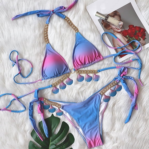 Deal of the Week Ofreoo Bathing Suit for Women Colorblock Two Piece Bikini Swimsuit String Tie Side Bathing Suit