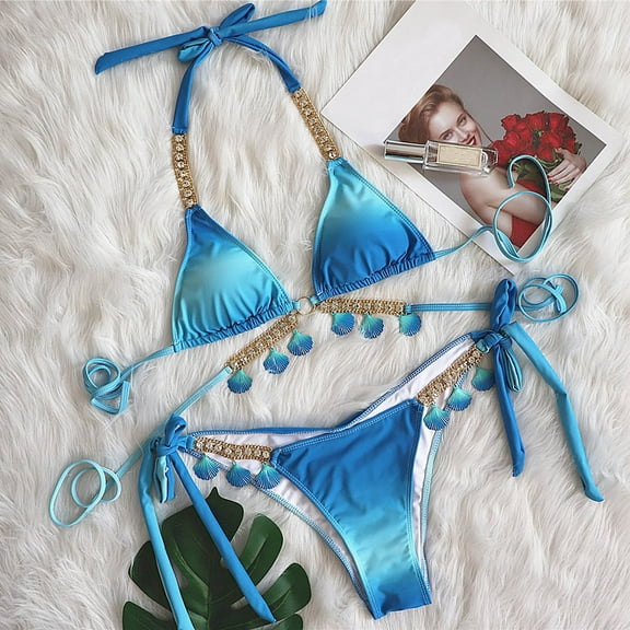 Deal of the Week Ofreoo Bathing Suit for Women Colorblock Two Piece Bikini Swimsuit String Tie Side Bathing Suit