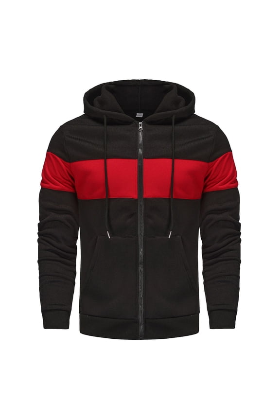 Deal of the Week Ofreoo Man Color Match Drawstring Zipper Pockets Hooded Coat Men's Lightweight Jackets