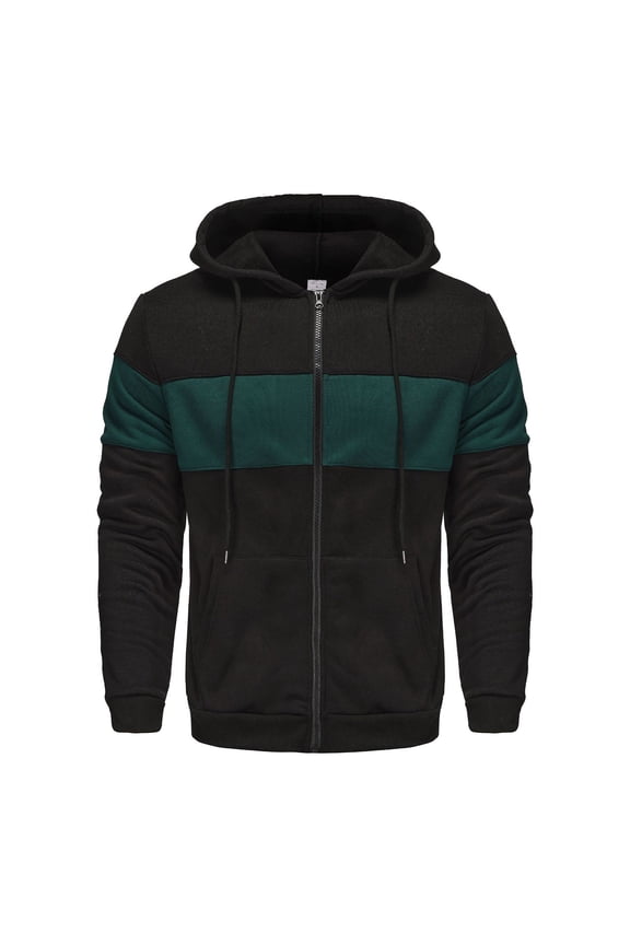Deal of the Week Ofreoo Man Color Match Drawstring Zipper Pockets Hooded Coat Men's Lightweight Jackets