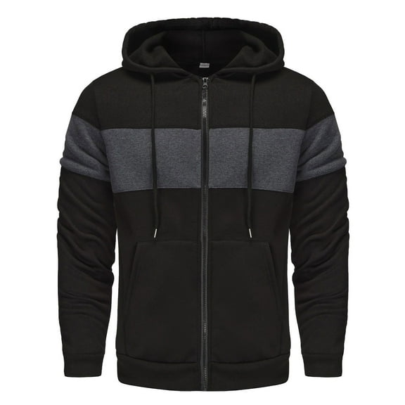 Deal of the Week Ofreoo Man Color Match Drawstring Zipper Pockets Hooded Coat Men's Lightweight Jackets