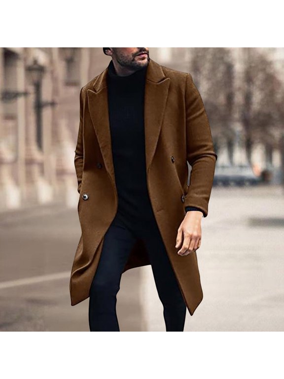 Deal of the Week Ofreoo Men's Coats Long Solid Color Hoodless Casual Outwear & Jackets