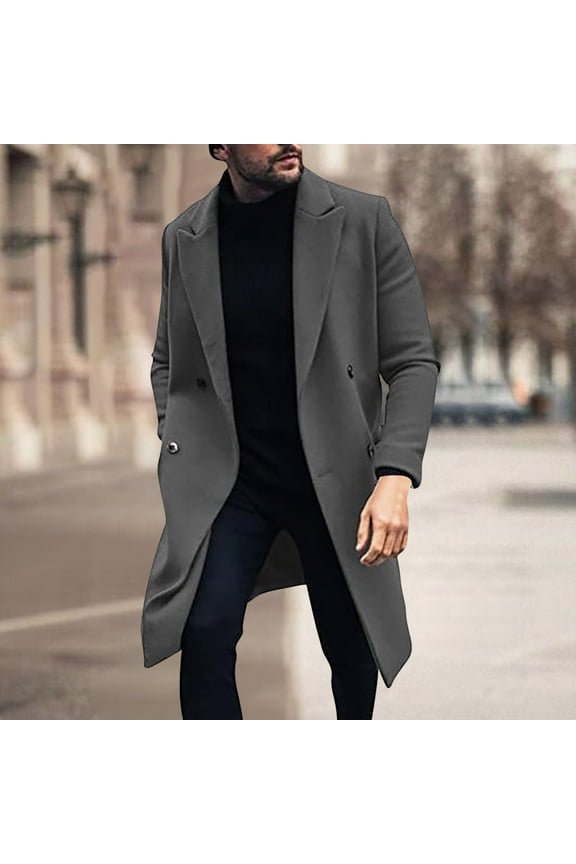 Deal of the Week Ofreoo Men's Coats Long Solid Color Hoodless Casual Outwear & Jackets