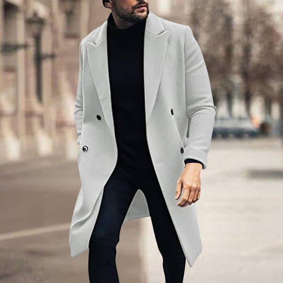 Deal of the Week Ofreoo Men's Coats Long Solid Color Hoodless Casual Outwear & Jackets