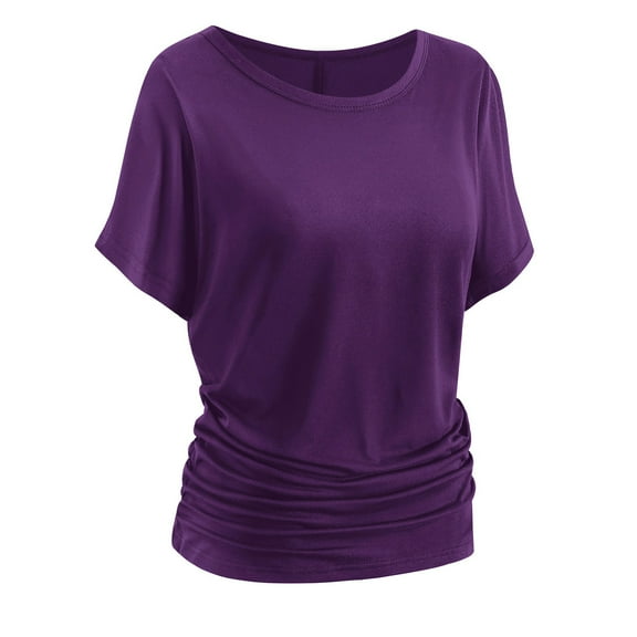 Deal of the Week Ofreoo Tops for Women Round Neck Casual Summer Short Sleeve High Low Loose T Shirt Basic Tees