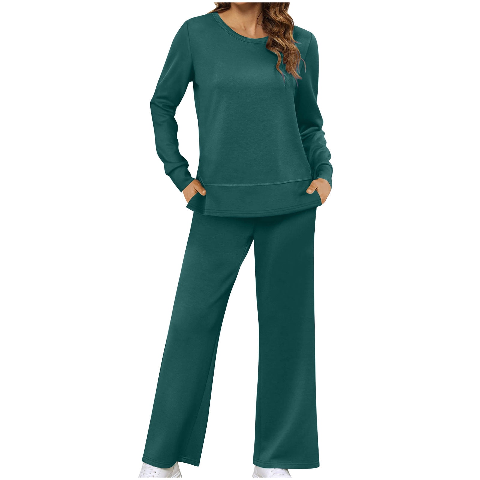 Deal of the Week Ofreoo Women Fashion Solid Color Round Neck Long