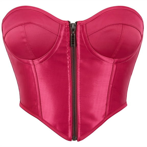 Deal of the Week Ofreoo Women Faux Leather Metallic Boned Bustier Lace Up Shapewear Corset Crop Tops