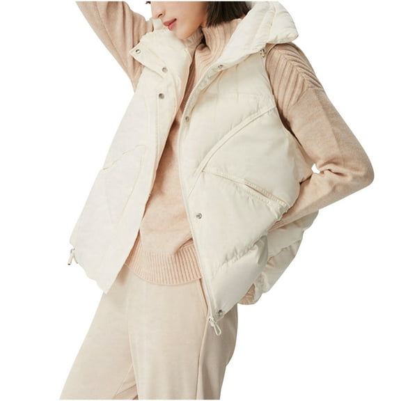 Deal of the Week Ofreoo Women Pocket Coat Long Jacket Winter Sleeveless Down Cotton Waistcoat Fall Outfits for Women 2024