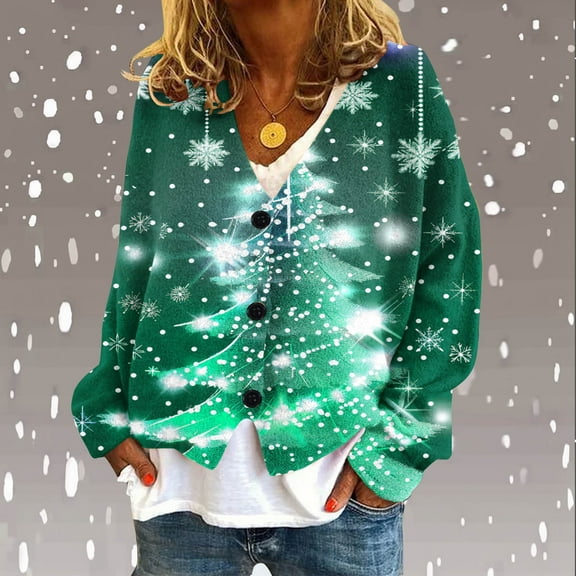 Deal of the Week Ofreoo Women‘s Christmas Printed CasualCardigan ButtonFashion Jacket Tops Coat Cardigan Sweaters for Women Lightweight