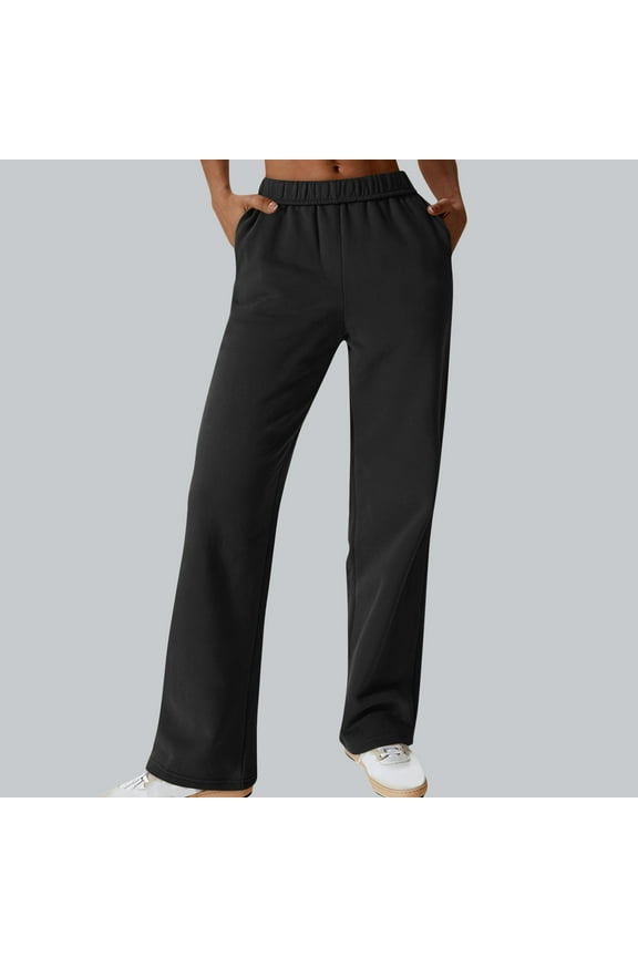 Deal of the Week Ofreoo Women's Fleece Lined Wide Leg Sweatpants Elastic High Waisted Joggers Pants with Pockets