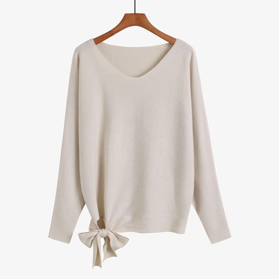 Deal of the Week Ofreoo Women's Solid V-neck Sweater With Loose Drawstring Pullover Knitted Sweater V-neck Sweater Fall Clothes for Women 2024
