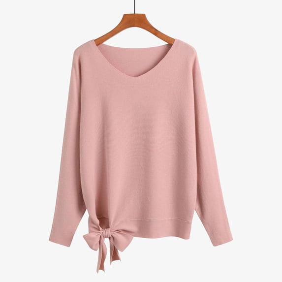 Deal of the Week Ofreoo Women's Solid V-neck Sweater With Loose Drawstring Pullover Knitted Sweater V-neck Sweater Fall Clothes for Women 2024