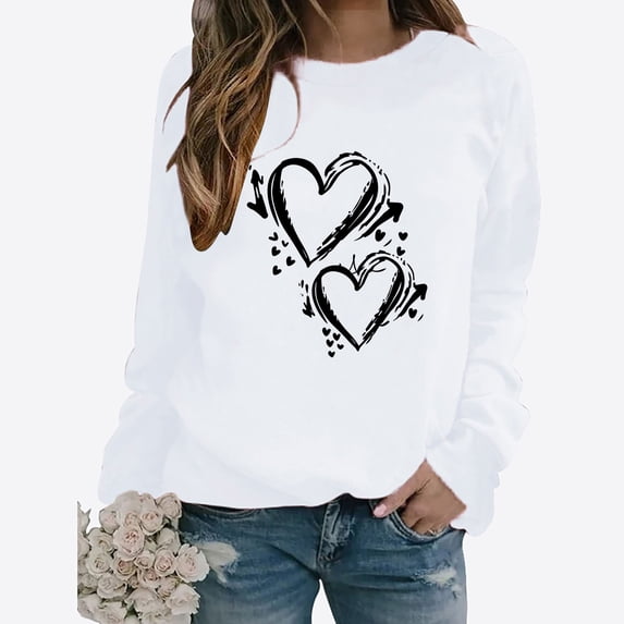 Deal of the Week Ofreoo Womens Sweatshirts Love Heart Long Sleeve Crewneck Pullover Casual T-Shirts